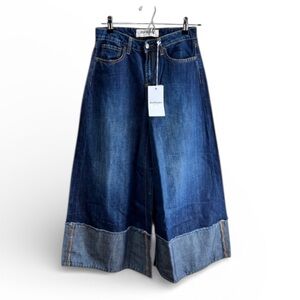 NWT Roy Rogers Italian Dark Blue Cropped Wide Legged Great Turn Sz 26